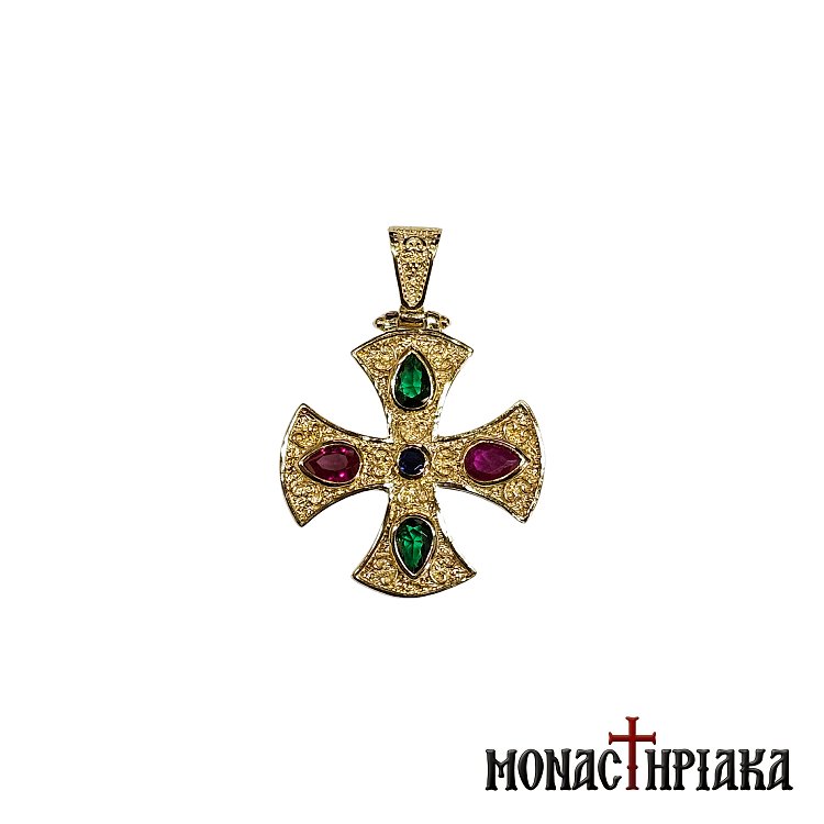 Silver Cross Gold-plated with Red and Emerald Stones