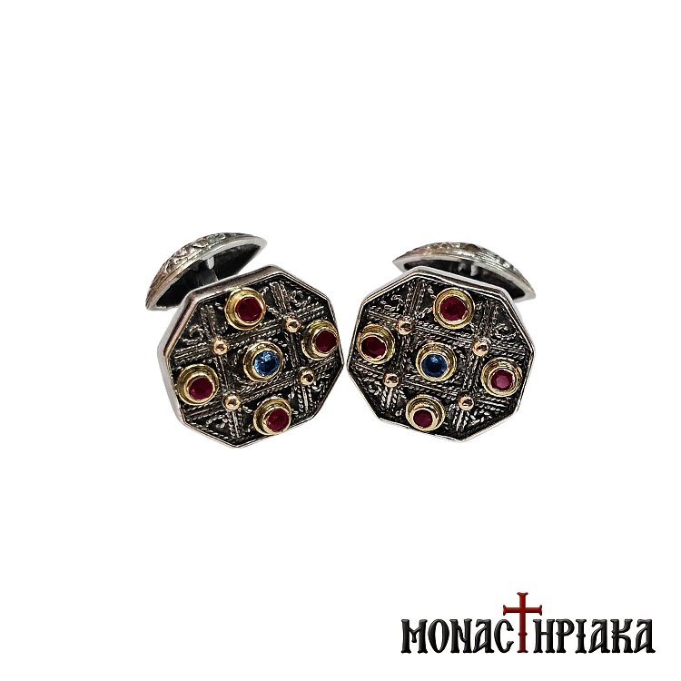 Silver Cufflinks Gold-plated with Semi-precious Stones