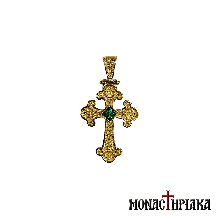 Silver Cross Gold-plated with Emerald Stone