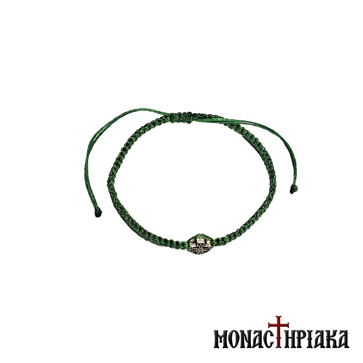Waxed Green Bracelet with Metal Cross
