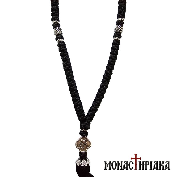 Silk Prayer Rope 100 Knots with Cross and Beads