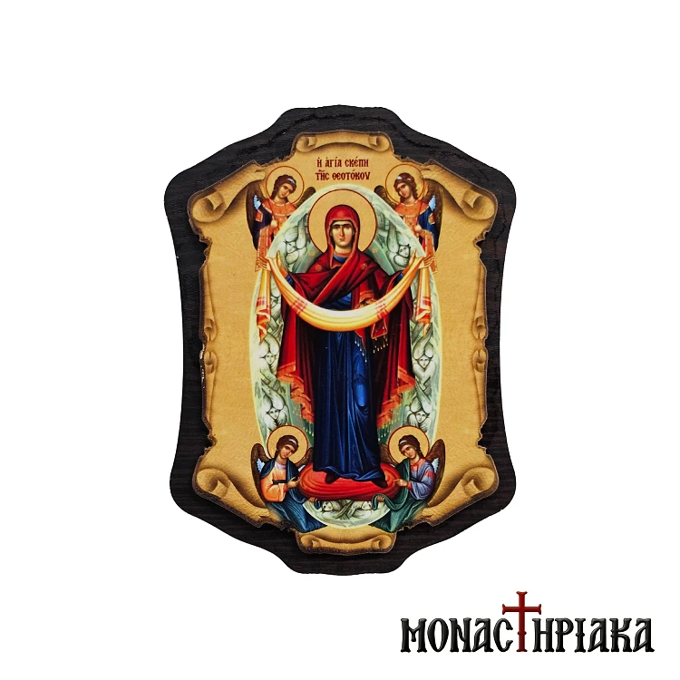 Wooden Magnet with Holy Protection - Holy Skepe of Theotokos
