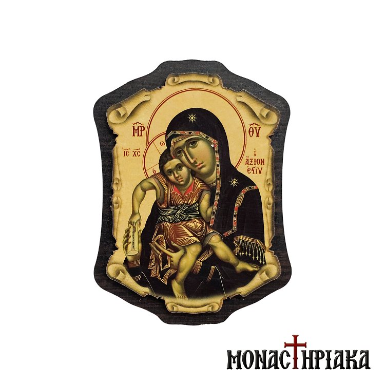Wooden Magnet with Theotokos Axion Esti