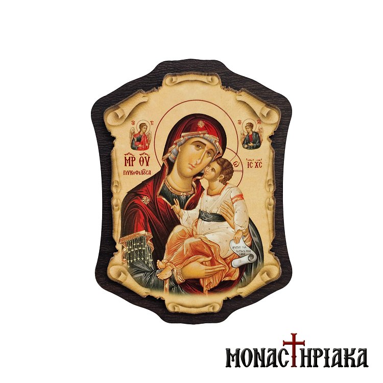 Wooden Magnet with Virgin Mary Glykofilousa