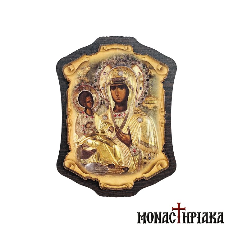 Wooden Magnet with Theotokos Three-Handed Tricherousa