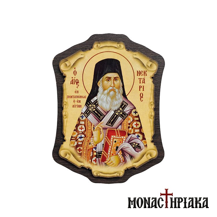 Wooden Magnet with Saint Nektarios of Pentapolis