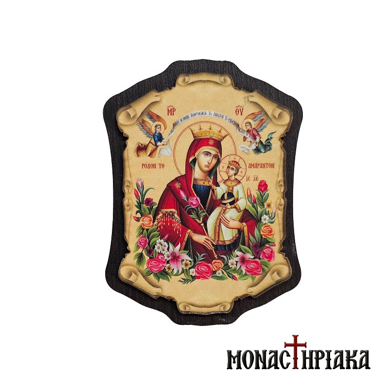 Wooden Magnet with Virgin Mary the Amaranth Rose