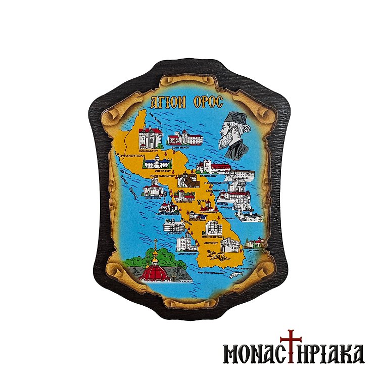 Wooden Magnet with the 20 Monasteries of Mount Athos