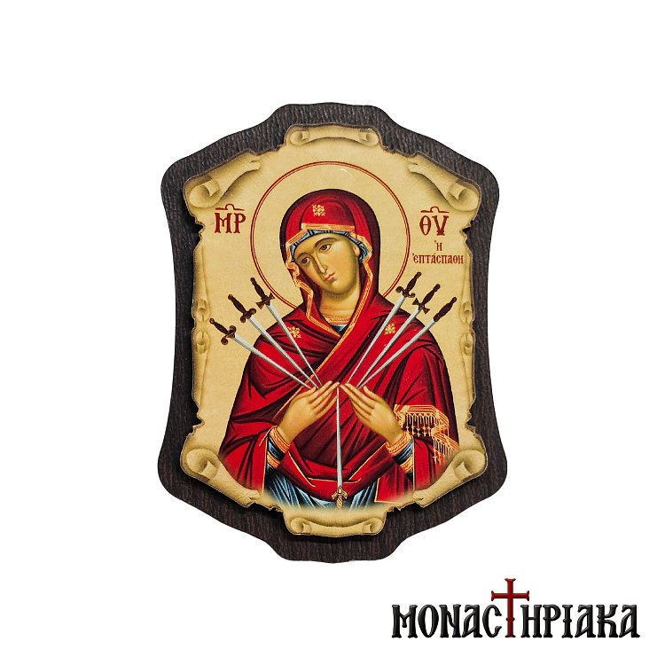 Wooden Magnet with Virgin Mary with Seven Swords