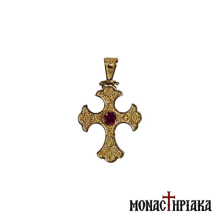 Silver Cross Gold-plated with Red Stone