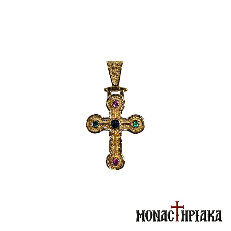 Silver Cross Gold-plated with Emerald Stones