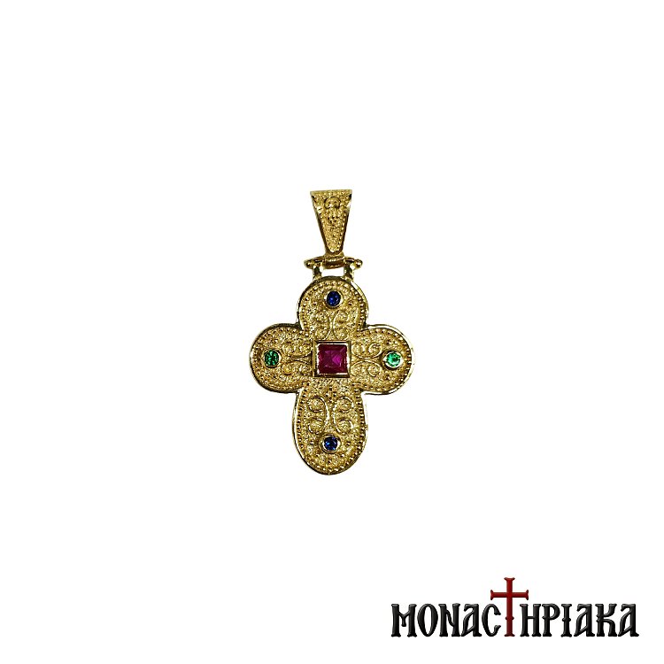 Ασημένιος Επίχρυσος Σταυρός με Πέτρες