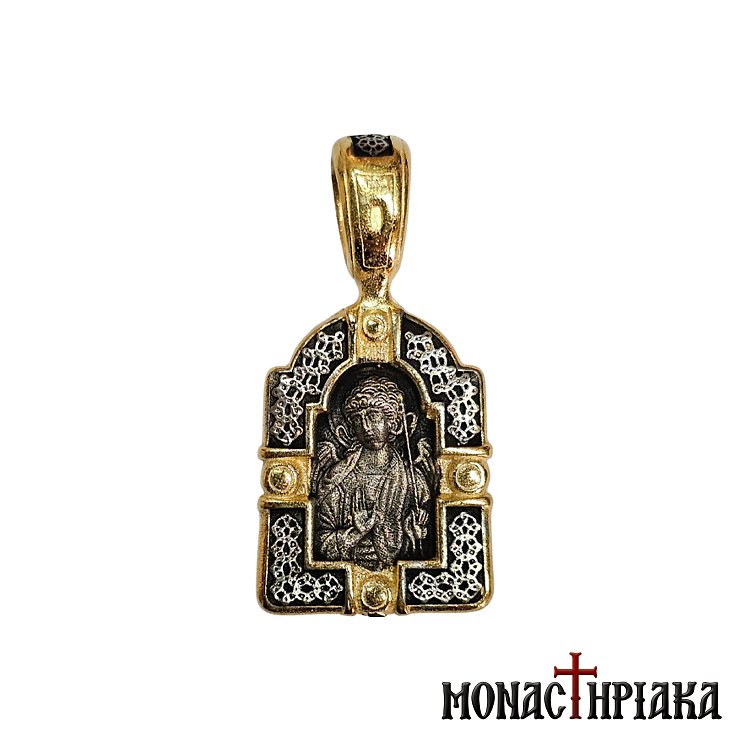 Silver Pendant with Theotokos Axion Estin and the Guardian Angel