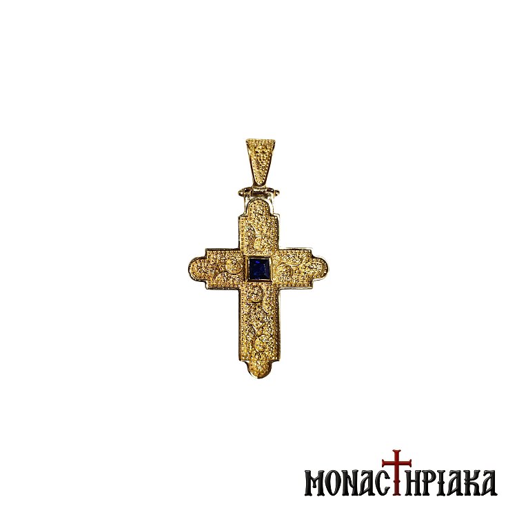 Ασημένιος Επίχρυσος Σταυρός με Μπλε Πέτρα