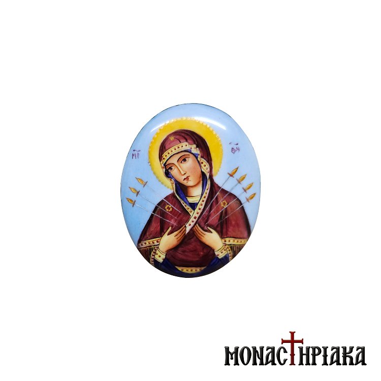 Enamel Virgin Mary of Sorrows wtih Seven Swords