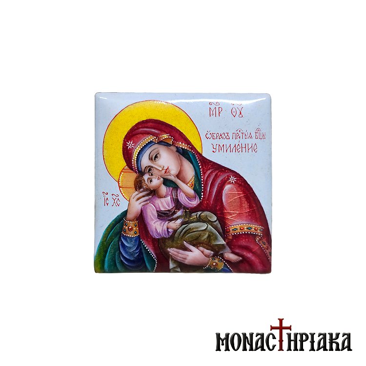 Enamel Icon with Virgin Mary Glykofilousa
