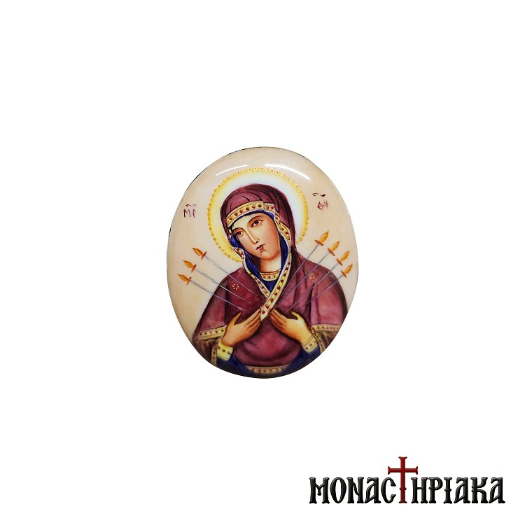Enamel Virgin Mary of Sorrows with Seven Swords