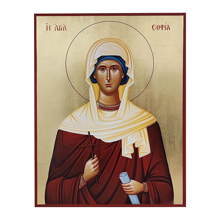 Wooden Iconography of Saint Sophia with Elpida Agape Pisti