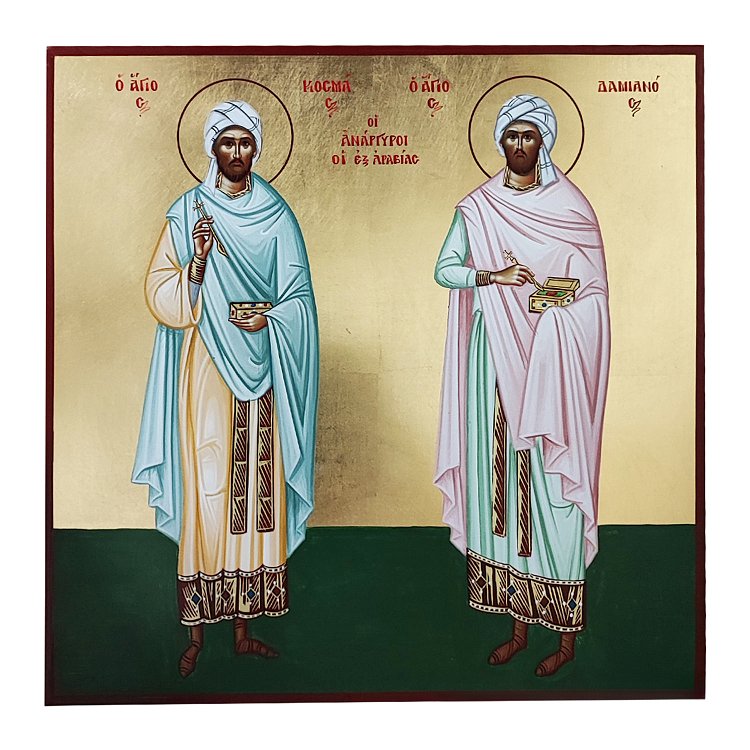 Orthodox Icon with Holy Unmercenaries from Arabia