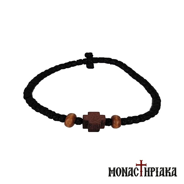 Black Waxy Prayer Rope with Wooden Cross