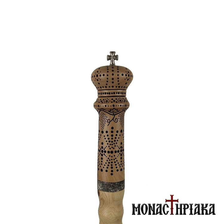 Walking Stick with Carved Decoration and Cross