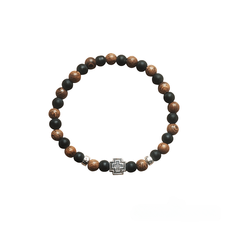 Athonite Bracelet with Wooden Beads and Cross