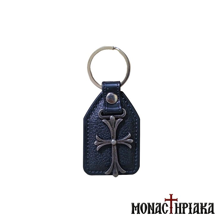 Leather Keychain with Cross