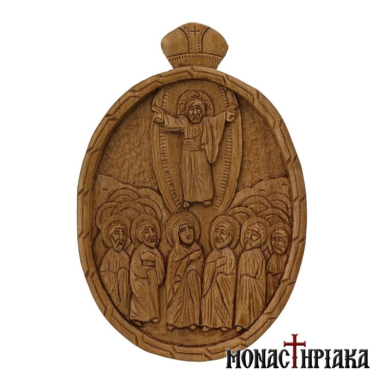 Wood Carved Encolpion Depicting the Ascension of our Lord Jesus Christ