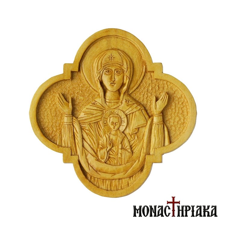 Wood Carved Encolpion with Vlachernon Virgin Mary