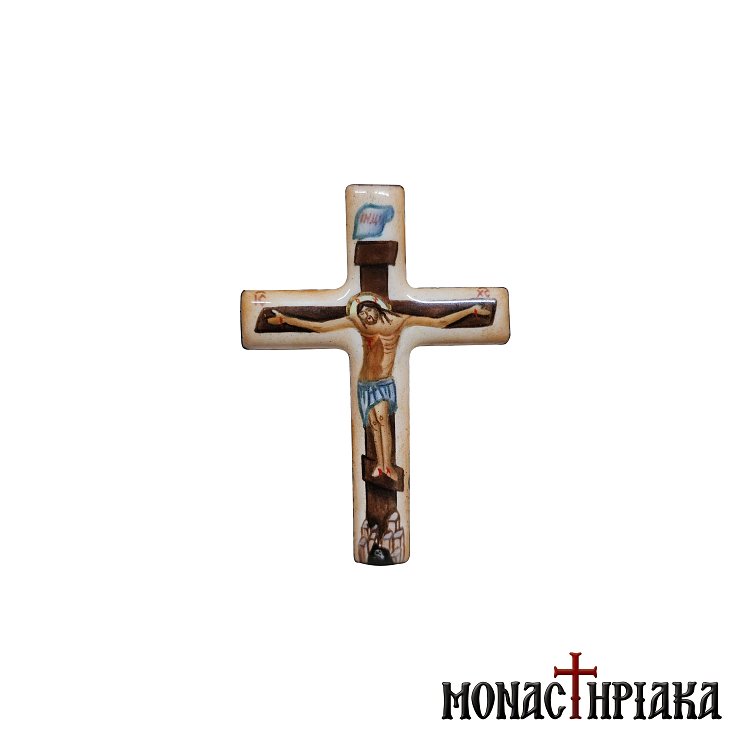 Enamel Cross with Jesus Christ Crucified