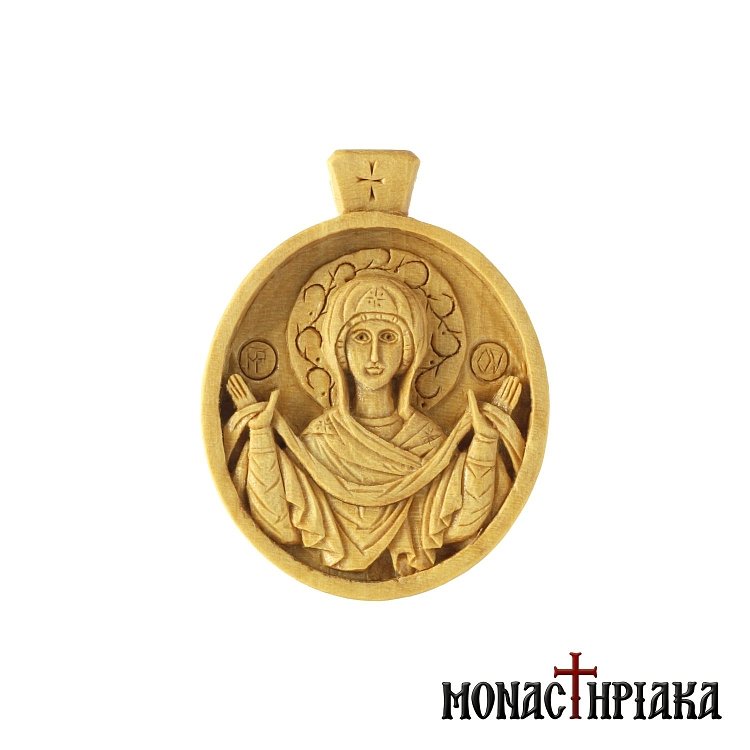 Small Wood Carved Encolpion with Virgin Mary "Holy Belt"