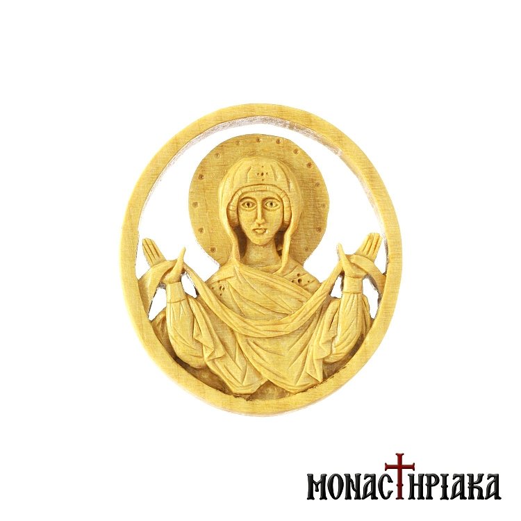 Small Wood Carved Encolpion with Virgin Mary "Holy Belt"