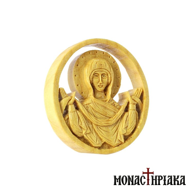 Small Wood Carved Encolpion with Virgin Mary "Holy Belt"