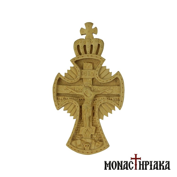 Wood Carved Cross with a Crown
