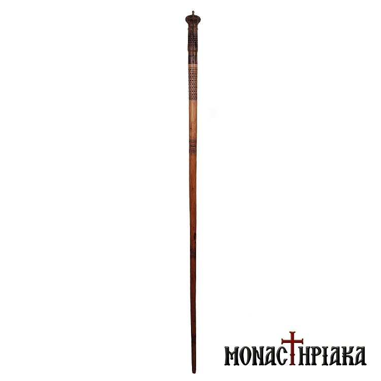 Walking Stick with Carved Decoration and Cross