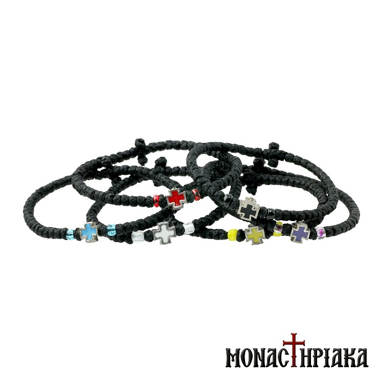 Κομποσχοίνι Προσευχής Κερωμένο Μαύρο με Σταυρό σε Διάφορα Χρώματα