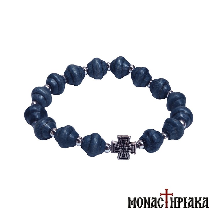 Βραχιόλι με Ξύλινες Χάντρες και Μεταλλικό Σταυρουδάκι