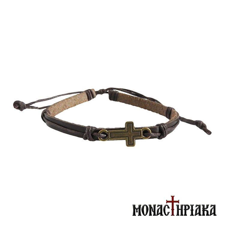 Δερμάτινο Βραχιόλι με Μεταλλικό Σταυρό