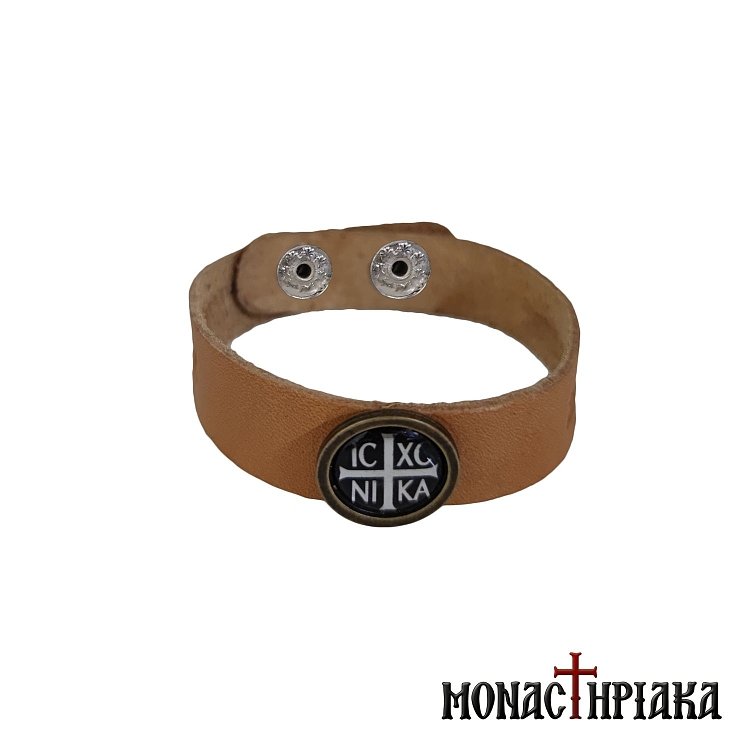 Leather Wristband with Cross