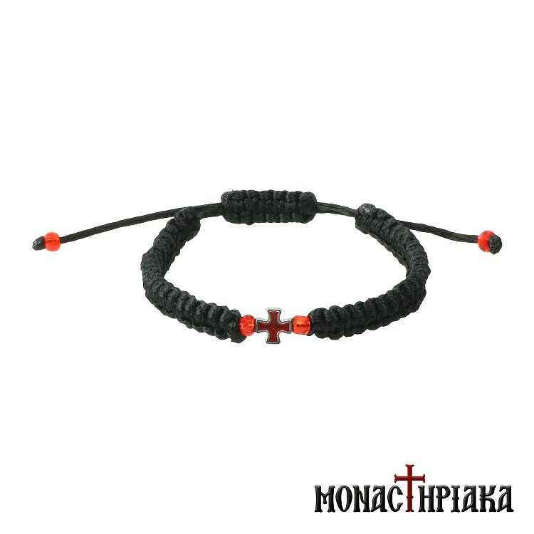 Μαύρο Λεπτό Βραχιόλι με Σταυρό