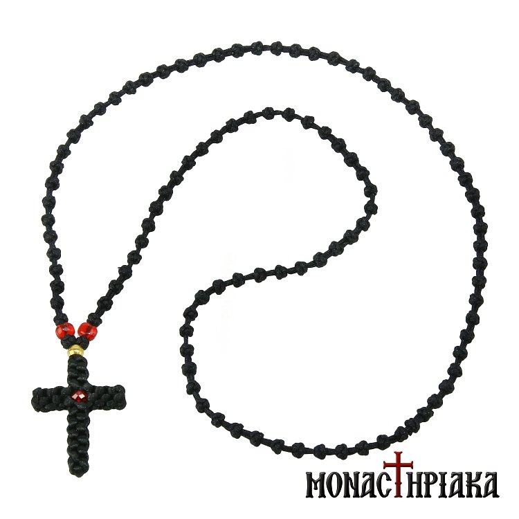Black Prayer Rope with 100 Thin Knitted Knots