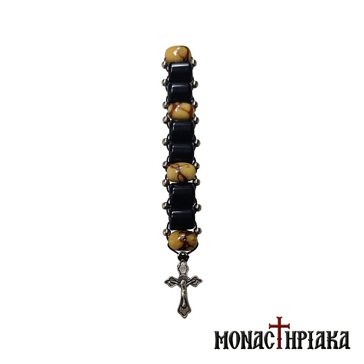 Small Prayer Rope with Black & Coral Beads