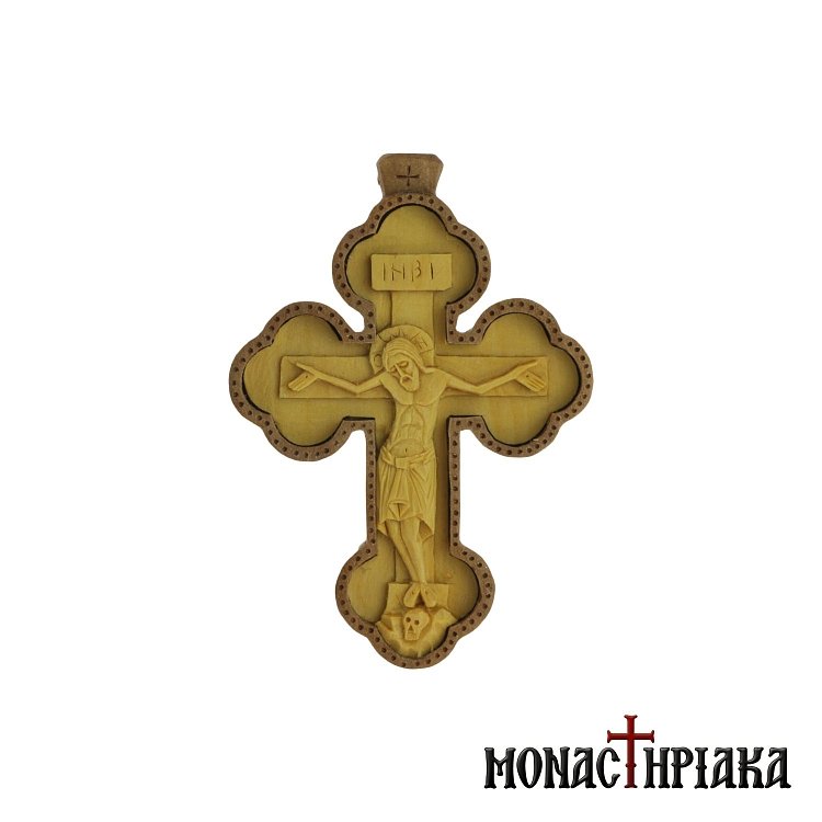 Wooden Byzantine Cross Carved on Walnut and Boxwood