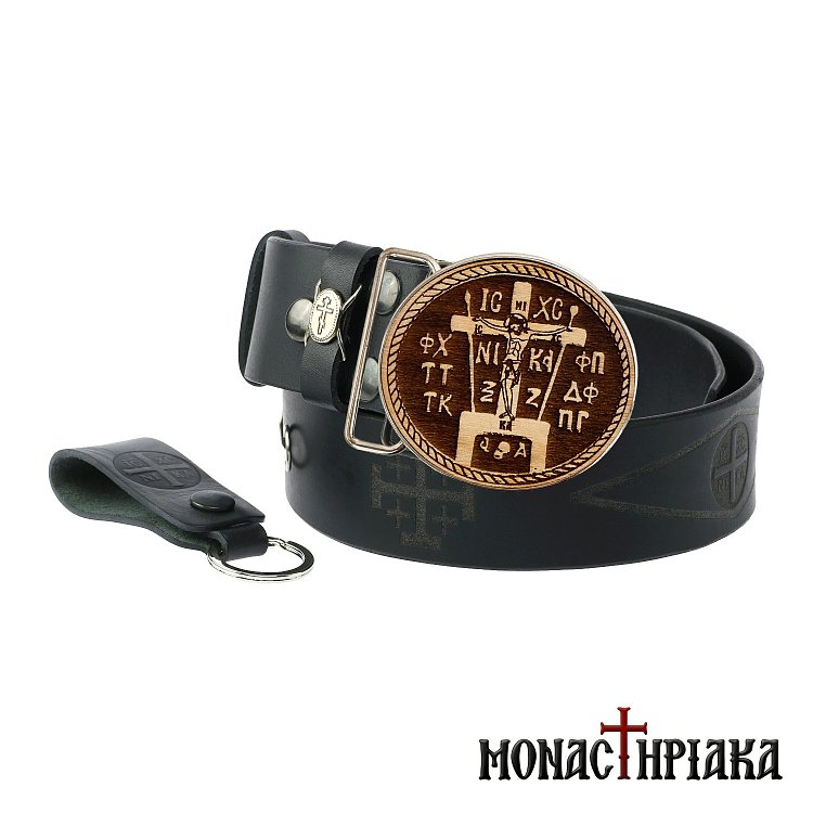 Leather Monastic Belt with Wooden Buckle