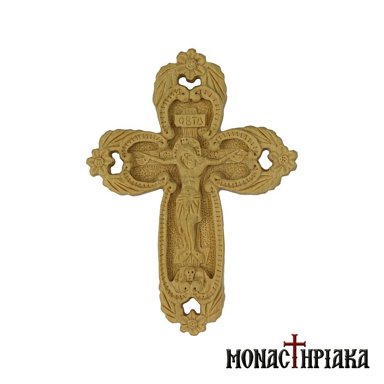 Wood Carved Cross with Rosettes at its Antennae