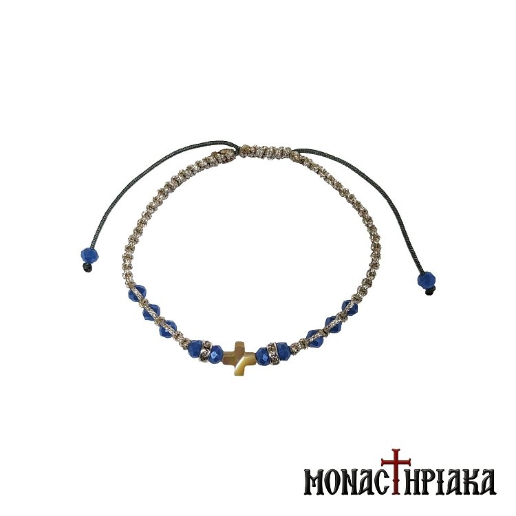 Πλεκτό Βραχιόλι με Σταυρό και Μπλε Χάντρες