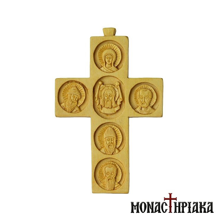 Multi-portrait Wood Carved Cross