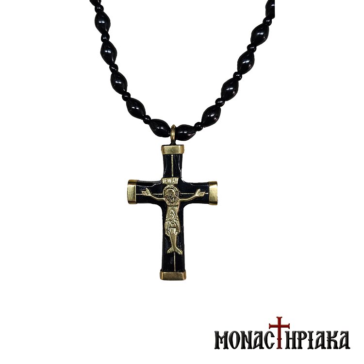 Neck Cross with Black Stone and the Crucified