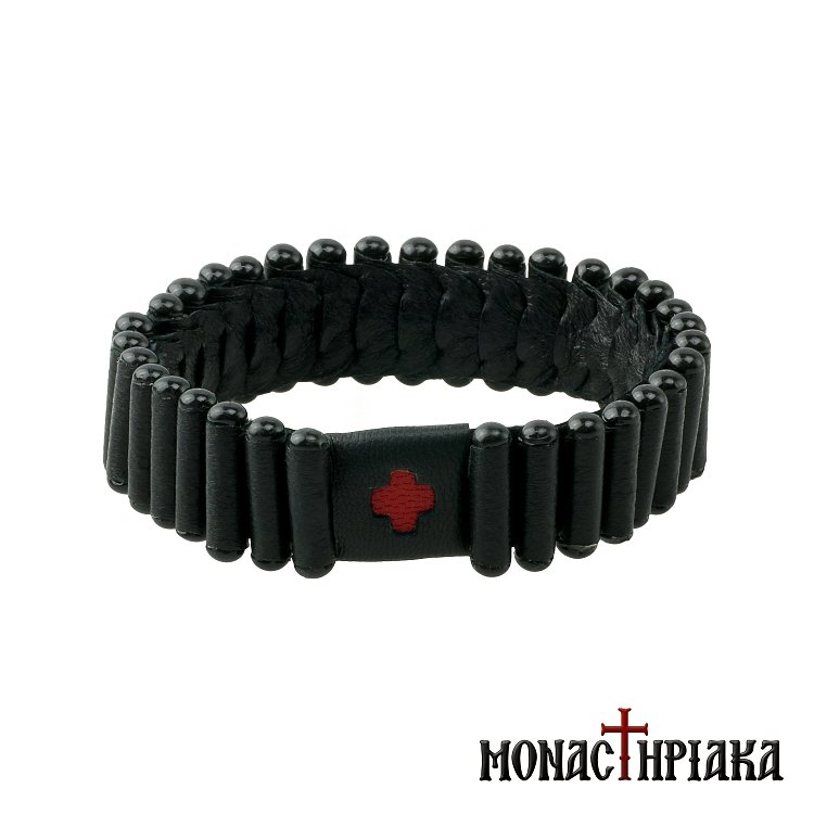 Leather Prayer Rope 33 Knots with Red Cross