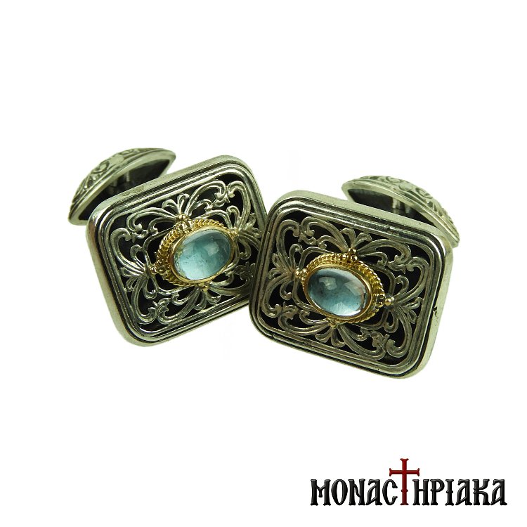 Silver Cufflinks with Aquamarine